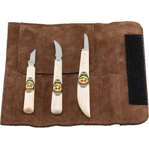 KIRSCHEN CHIP CARVING KNIFE 3-PCE SET - Suede Leather Display Roll