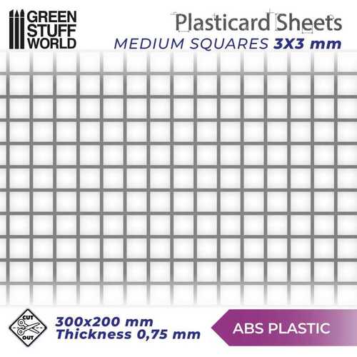 ABS Plasticard - Medium Squares Textured Sheet A4